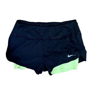 Nike dri fit black neon green running shorts athleisure workout pants pocket
